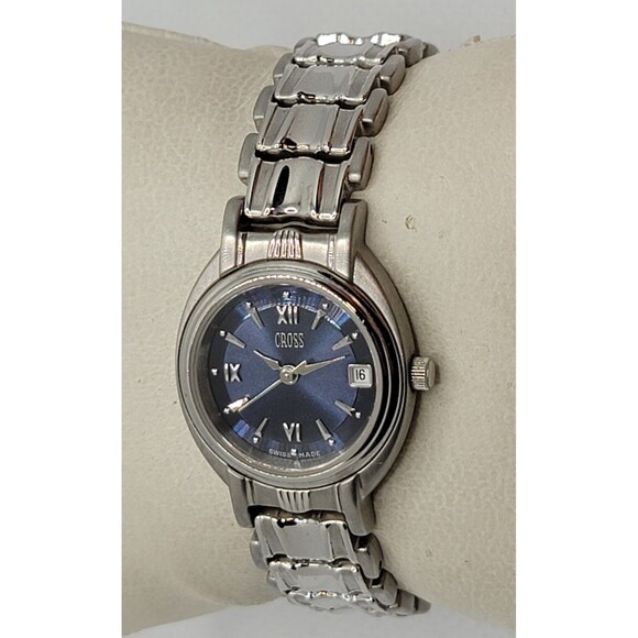 Unisex Cross Round Blue Dial Silver Tone Case Bracelet Band Watch LW10F 02 main image 5